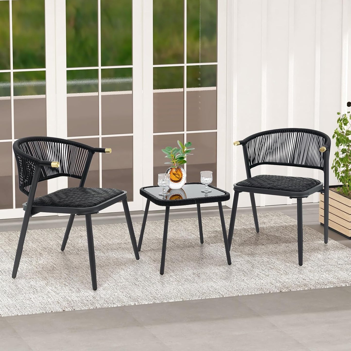 Rattan Garden Furniture Set, Balcony Set with 2 Chairs and Table, Balcony Furniture with Quick-Drying Foam Padding, Rattan Furniture for Small Balcony, Patio Furniture, Garden Furniture