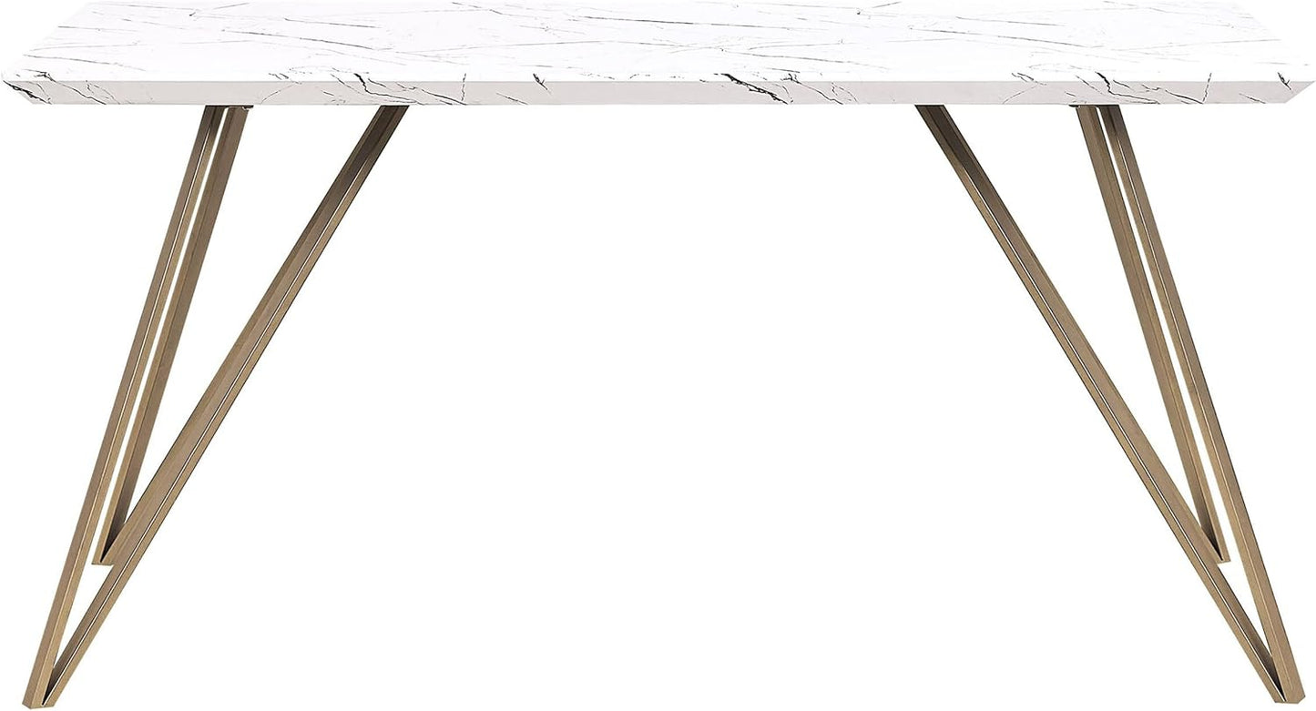 Dining Table White Marble Look 150 x 80 cm with Metal Frame Gold Glamour Molden