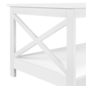 Coffee Table with 2 Shelves Sofa Table X-Shape Support Living Room Table Made of Wood Easy Assembly Modern Side Table for Living Room / Balcony / Office 100 x 50 x 45 cm White