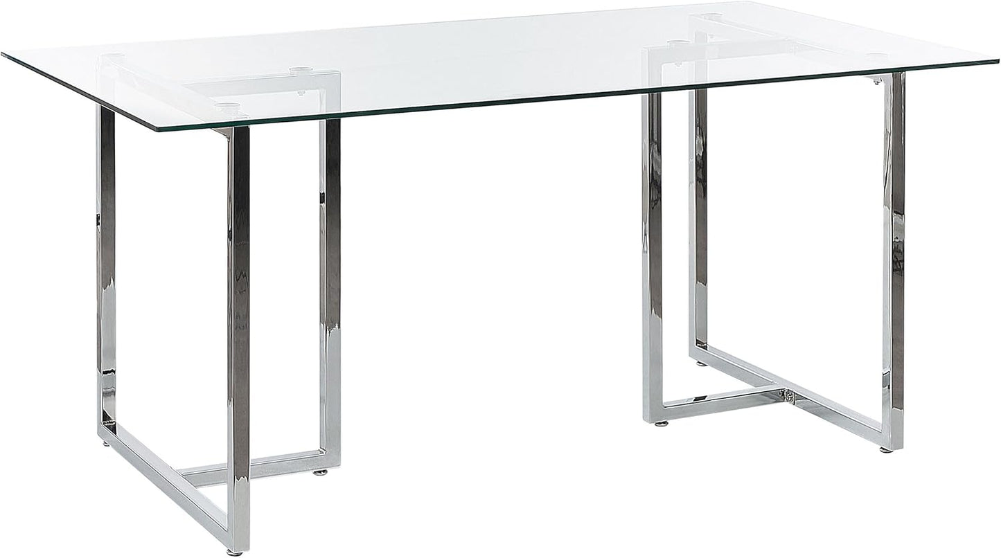 Dining Table Transparent / Silver Safety Glass 160 x 90 cm