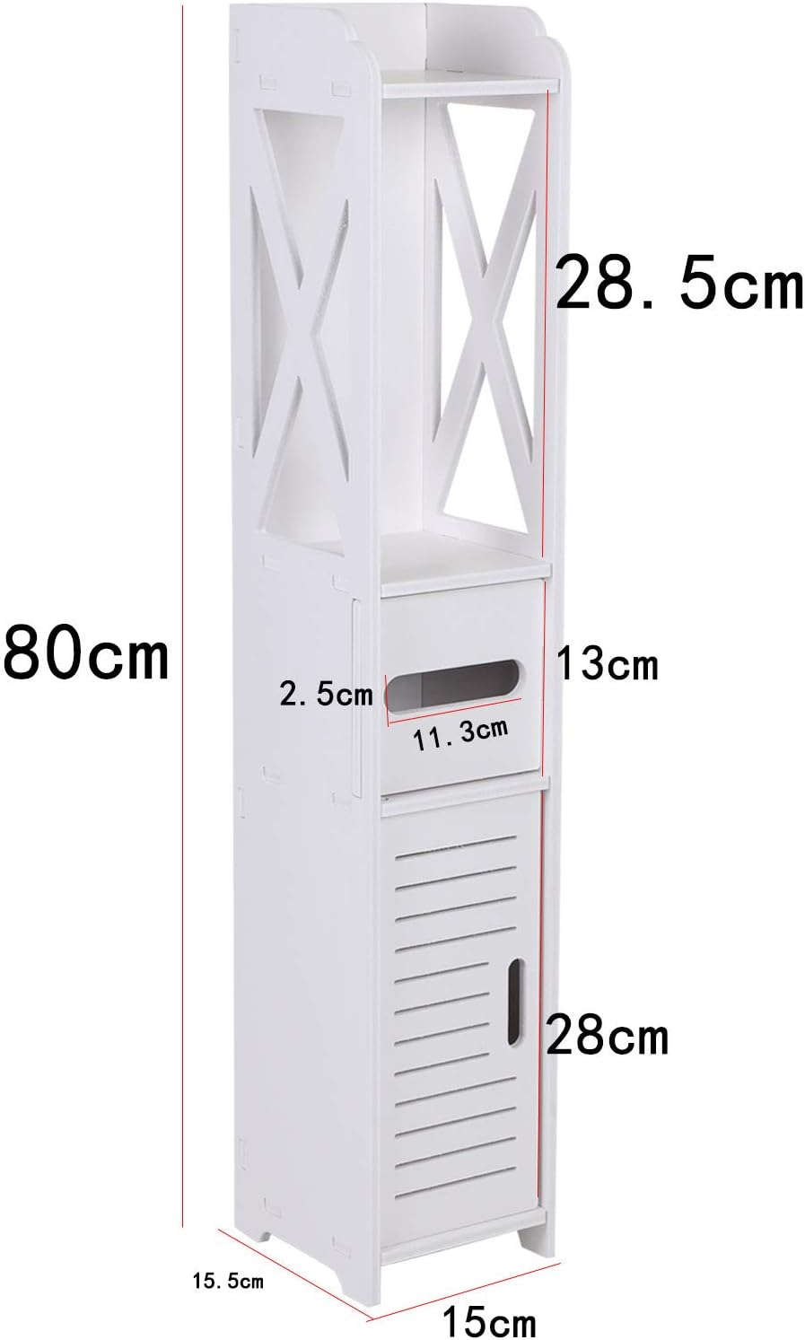 Bathroom Cabinet Narrow Tall Standing Bathroom Cabinet Bathroom Furniture Cabinet Toilet Cabinet with Toilet Paper Stand 80 x 15.5 x 15 cm White