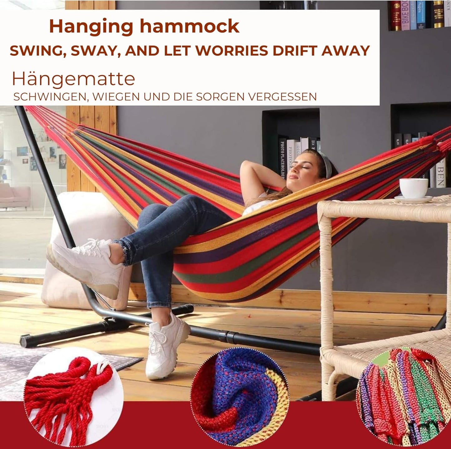 Large Mexico Garden Hammock 180 x 150 cm, Made of Durable Cotton, Comfortable and Robust, Ideal for Outdoor Relaxation, Easy to Install (Cotton Mexico)