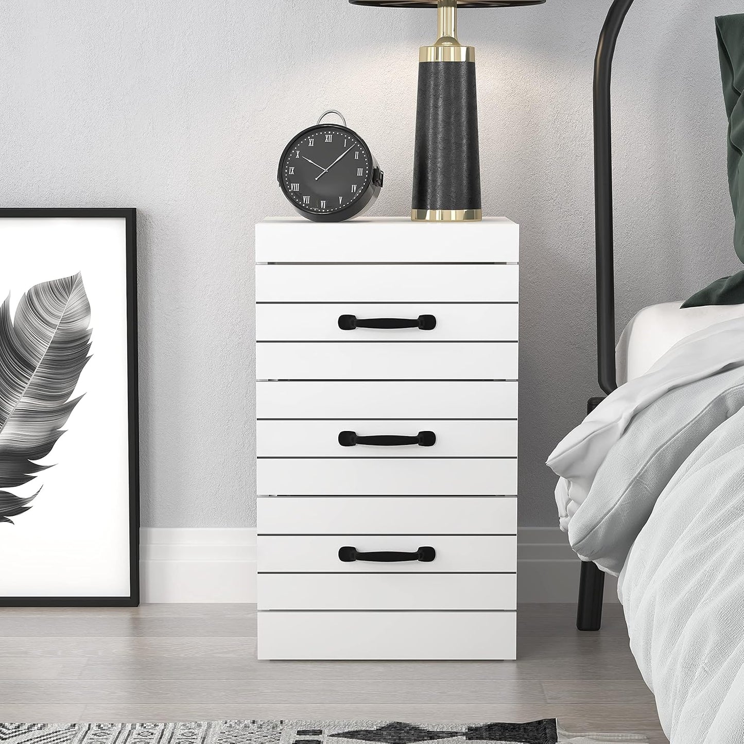 Galano Allington Chest of Drawers - Chest of Drawers with 3 Drawers - Small Side Table with Storage for Bedroom - Chest of Drawers for Clothes - Organiser for Hallway, Entryway, Living Room - White