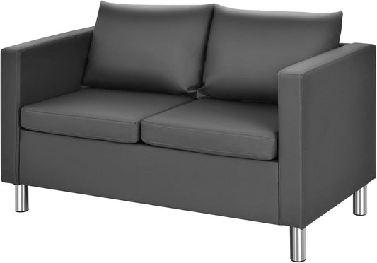 2-Seater Sofa with Cushions, Sofa Set, Faux Leather, Couch Set, Perfect for Home and Office, Grey