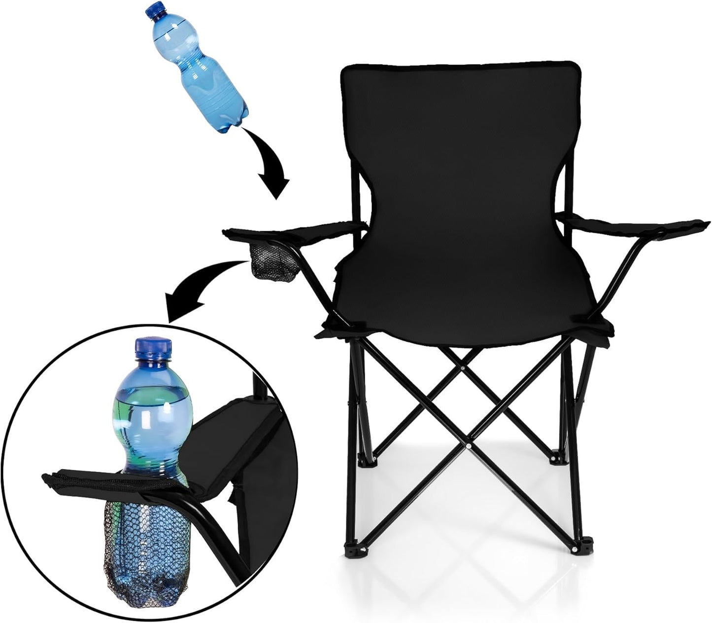 BigDean Folding Chair Black Camping Chair Fishing Chair with Drink Holder and Carry Bag - Folding Fishing Chair Garden Chair Folding Chair Relaxing Chair Fishing Chair Foldable