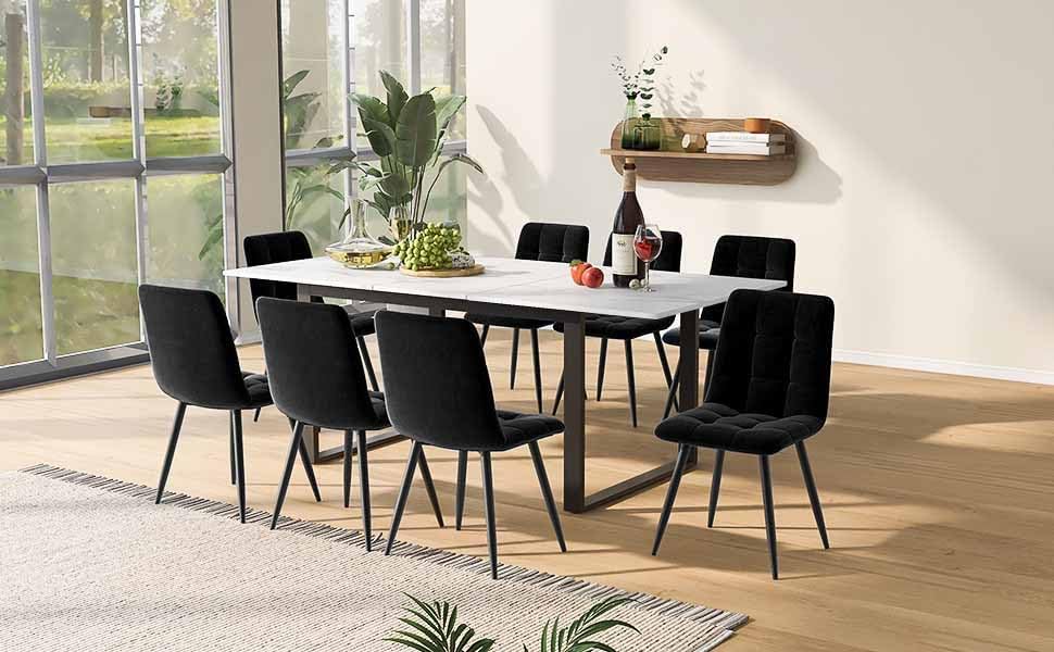 Telescopic Dining Table 140/180 x 80 x 75 cm, MDF with Marble Look, Extendable, Metal Frame with Square Tubes, Flexible for Home and Office, Modern and Sturdy, Maximum Load 60 kg