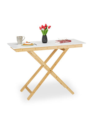 Relaxdays Folding Table Height-Adjustable, Bamboo & MDF, HBT 70 x 105 x 50 cm, Dining Table in Kitchen, Living Room, Balcony, Natural/White