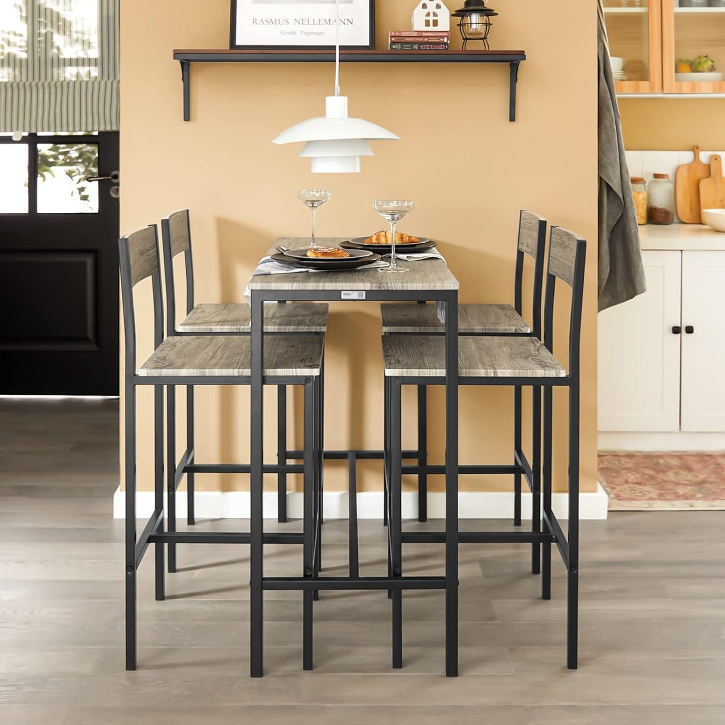 OGT14 Bar Table Set 5-Piece Dining Table Bistro Table with 4 Stools