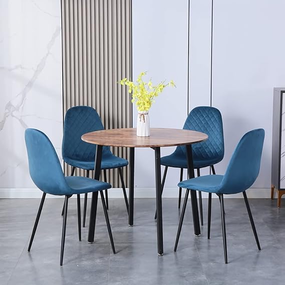 Round Dining Table Wood Pattern Table Round Kitchen Table Dining Room Table with Metal Legs for Offices Apartments Restaurants 90 x 90 x 75 cm (Wood)