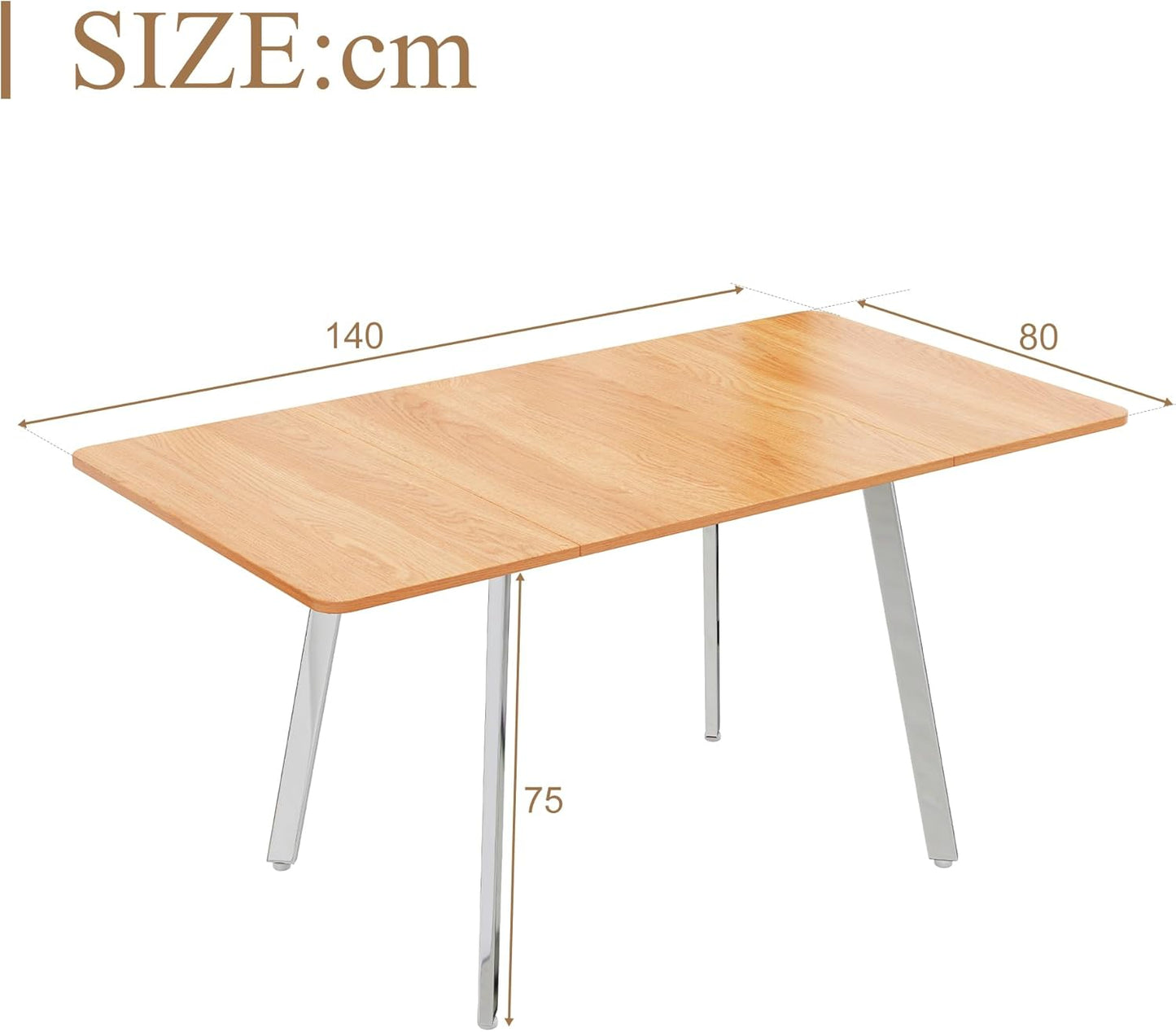 Dining Table 140 x 80 cm, Rectangular Modern Industrial Dining Table, for 4-6 People, Silver Chromed Legs, Suitable for Restaurant, Living Room, Kitchen, Living Room, Oak/Silver