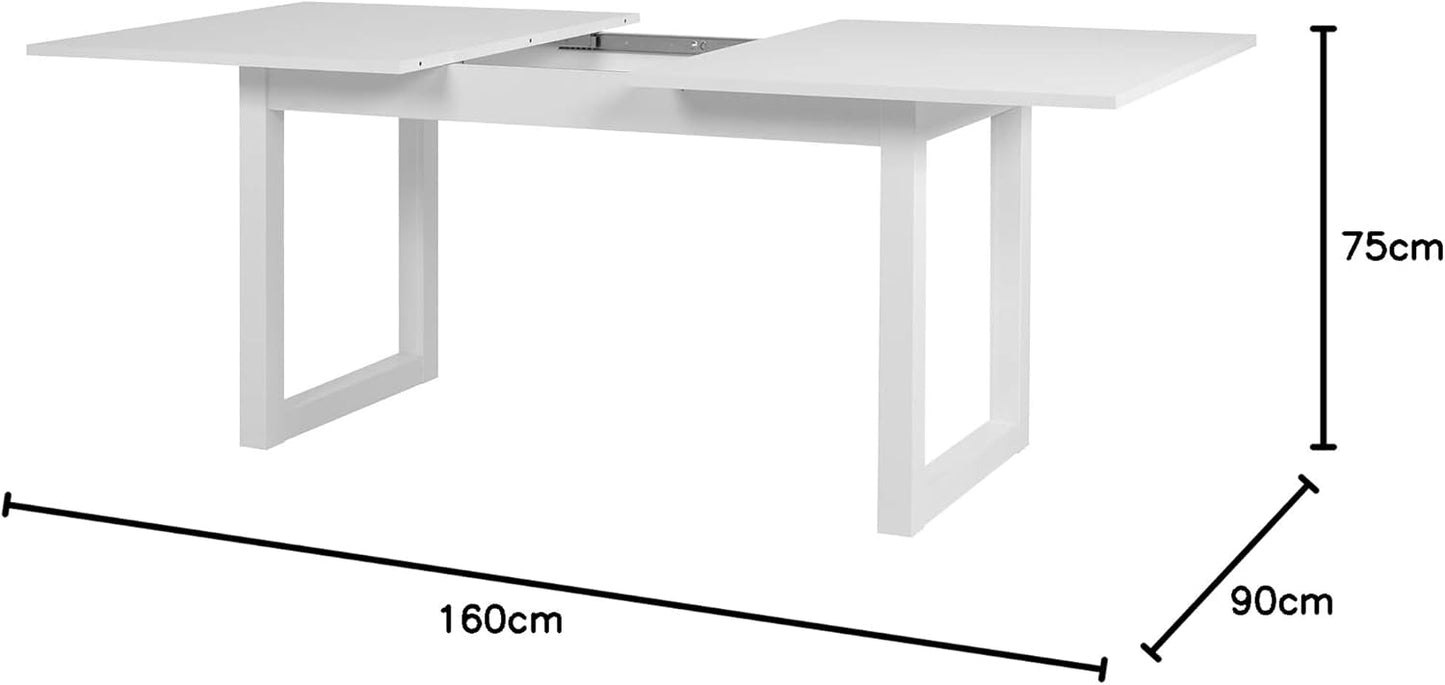 Denver 50 003207 Dining Table, Kitchen Table, Functional Table, Extendible to Approx. 200 cm White