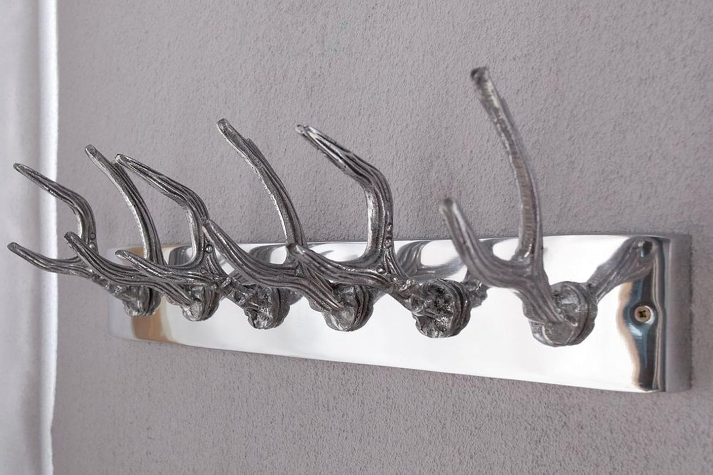 Wall-Mounted Coat Rack with 5 Hooks in Antlers Look Chrome-Plated Aluminium Width 50 cm Height 15 cm Design Quality for Hallway Silver Coat Hooks Jackets Clothes Wardrobe