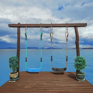 SELEWARE Garden Games Swing Seat Made of Robust Set with 2 m Long Adjustable Rope and 2 Carabiners, Robust Swing Outdoor Garden Swing Black