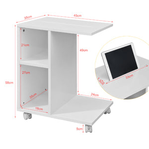 Side Table with Slot for iPad, Newspaper Stand, Coffee Table with Wheels, White, Width Approx. 45 x 58 x 35 cm