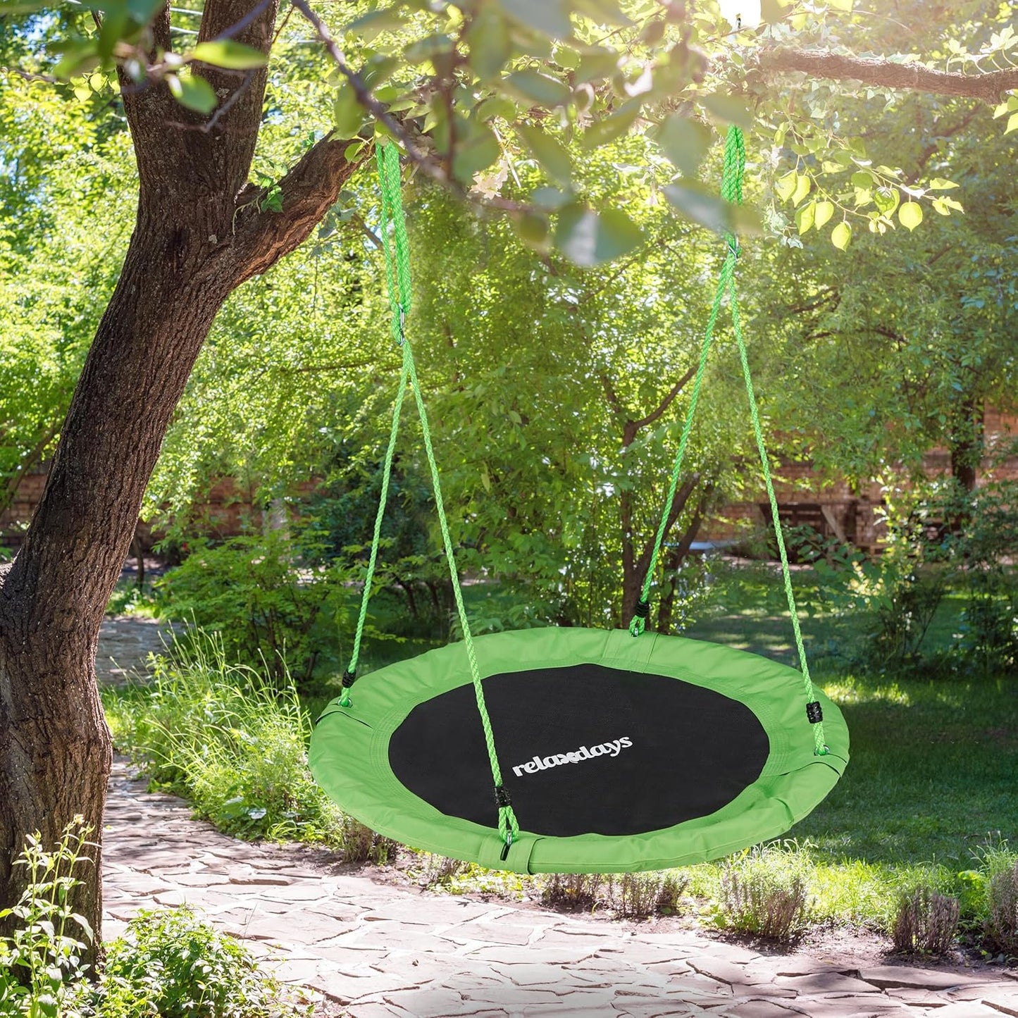 Relaxdays Nest Swing For Children and Adults, Round, Adjustable, Diameter: 90 cm, Disc Swing, Up To 100 kg, Various Colours, green