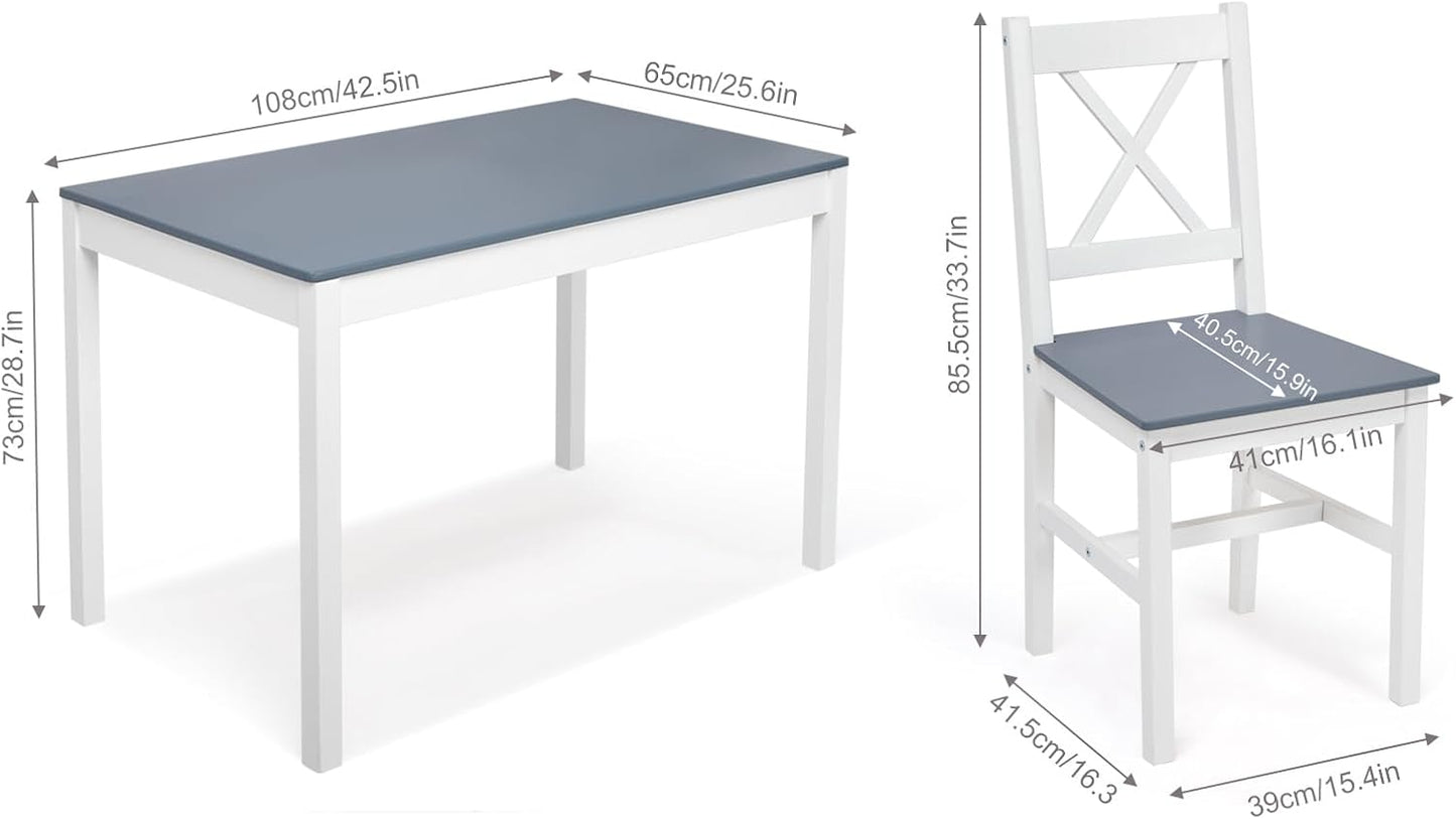 Esstisch mit 4 Stühlen, Essgruppe Esszimmergarnitur Massiv Holztisch Klassischer Stil für Esszimmer küche, 108 x 65 x 73 cm, Blau