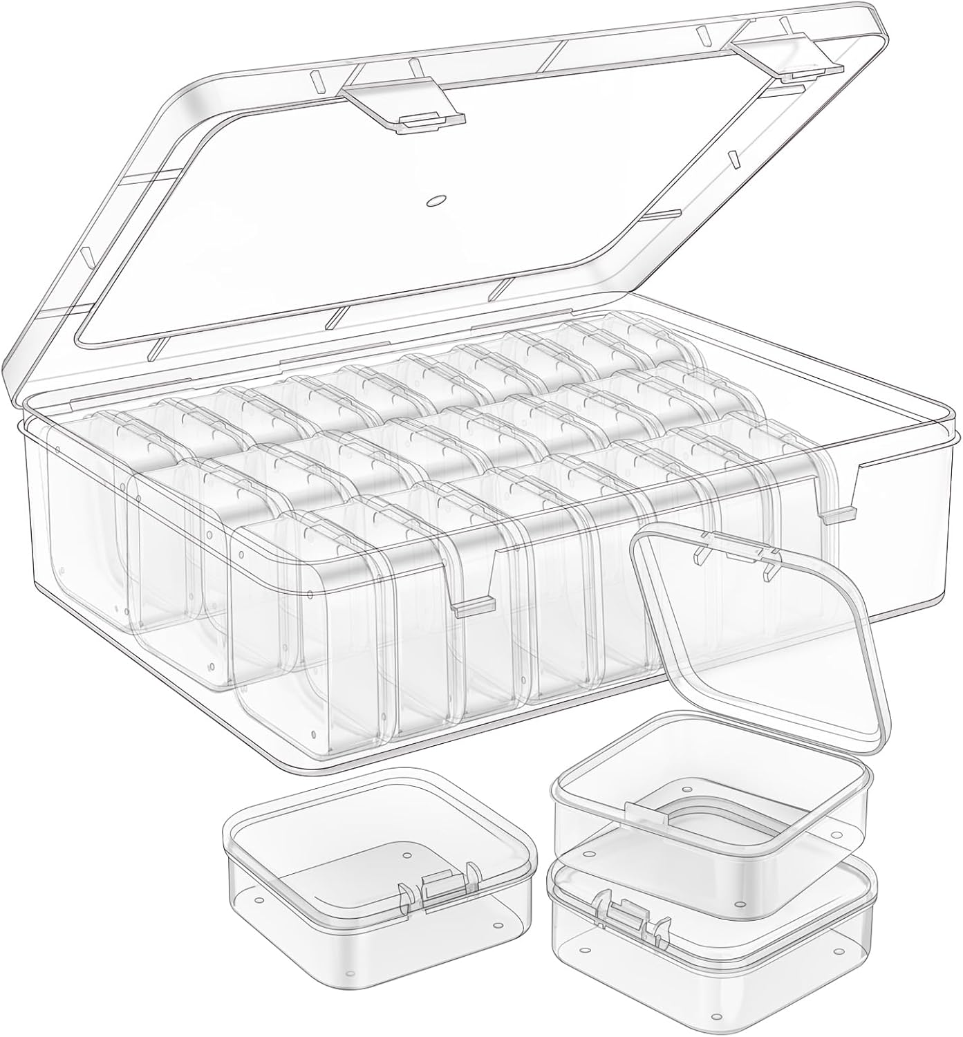 Mathtoxyz Bead Organizer Box, 31Pcs Small Bead Organizers and Storage Plastic Cases Mini Clear Bead Storage Containers Boxes with Hinged Lid and Rectangle for Bracelet Making DIY Jewelry Craft Nail