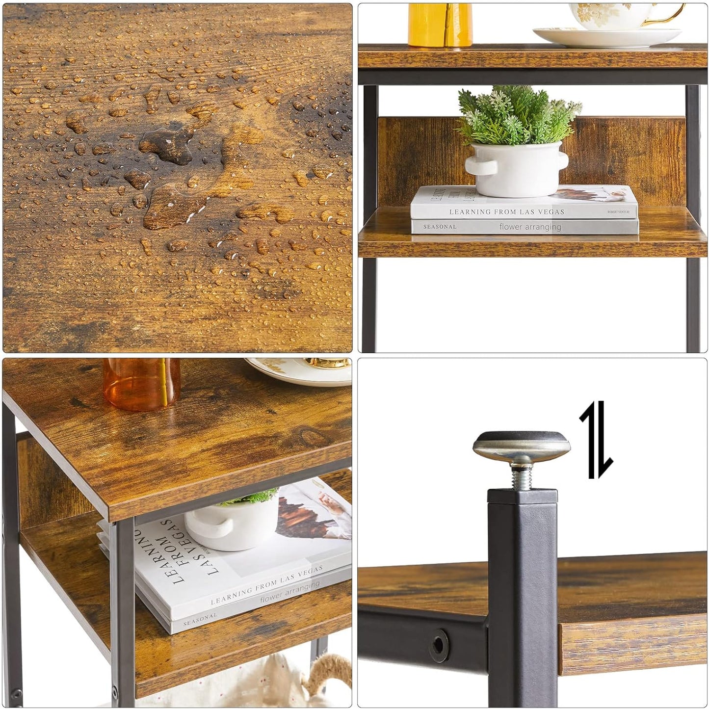 Side Table Bedside Table Sofa Table Coffee Table with 3 Tier Industrial Design Living Room Bedroom TMJ408H