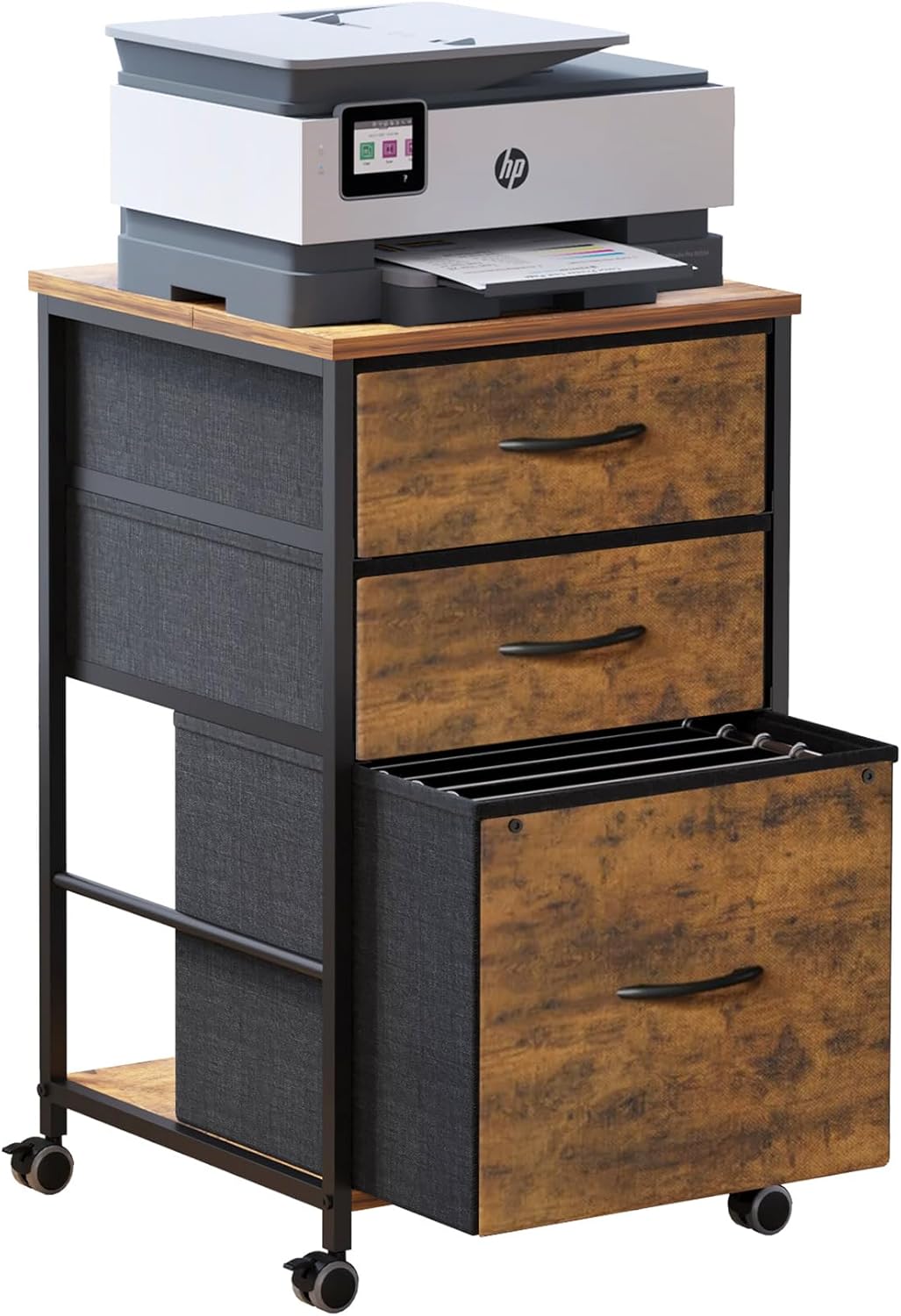 3 Drawer Mobile File Cabinet,Rustic Brown File Cabinets for Home Office, Rolling Printer Stand with Storage, Filing Cabinet 2 Drawer fits A4 or Letter Size for Home Office