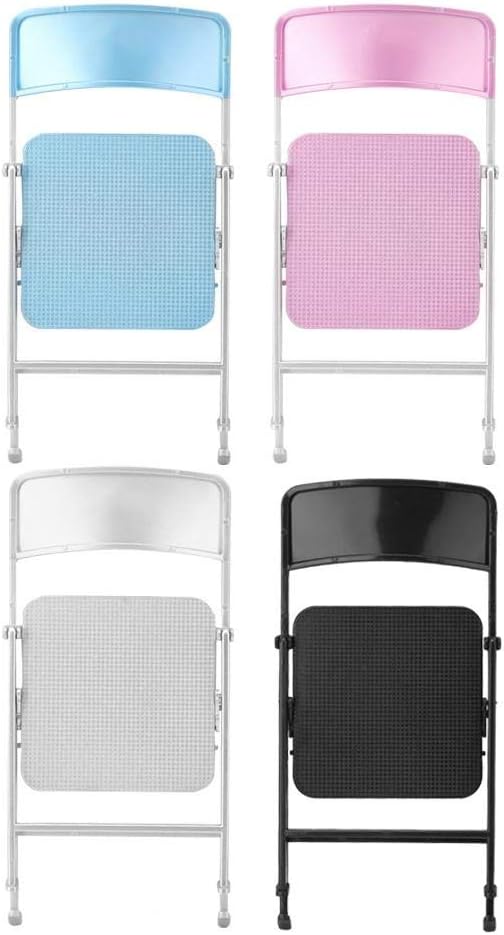 1/6 Doll's House Miniature Furniture Folding Chair (Black Silver Blue Pink Optional) Folding Chair for Doll Applicable 1/6 Dollhouse or Doll Toy Model (Silver)