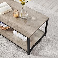 Coffee Table Wooden Living Room Table with Shelves Steel Frame Sofa Table Industrial Design 100 × 50 × 45 cm Grey