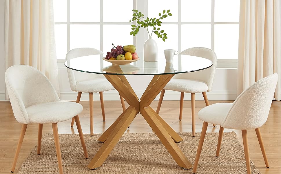 Harry Glass and Oak Effect Round Dining Table 120cm