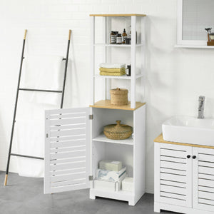 Bathroom Tall Cabinet Bathroom Shelf Bathroom Cabinet with 3 Open Compartments and Slat Door Bathroom Furniture White Natural W x H x H x H x H x D x H x D x H x D x H x H x H x H x H x