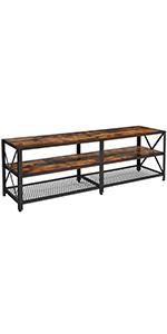 TV Shelf, TV Cabinet, Lowboard for TVs up to 65 inches, 147 x 40 x 50 cm, TV Table with Open Compartments, X-shaped Struts, Industrial Design, Vintage Brown/Black, LTV100B01