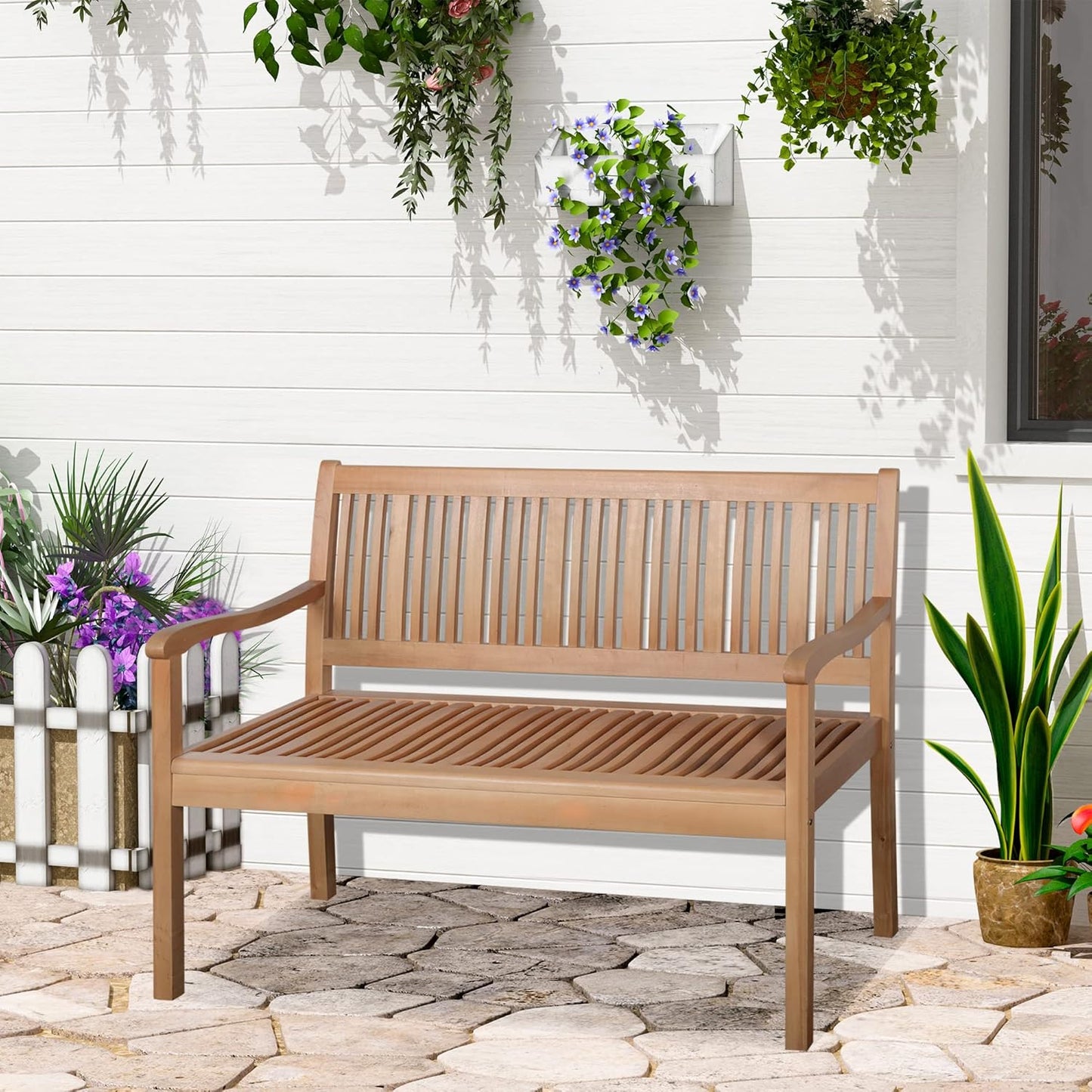 Garden Bench 2-Seater Wooden Park Bench up to 200 kg Bench Patio Bench with Backrests Garden Furniture Poplar Wood Yellow 126.8 x 62 x 91.3 cm