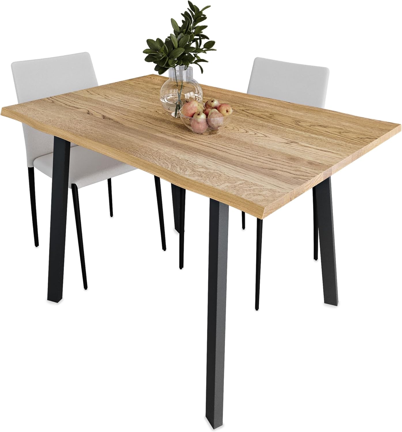 Taormina Modern Handmade Dining Table, Solid Oak and Steel, Black, Rectangular, 112 x 72 x 76 cm