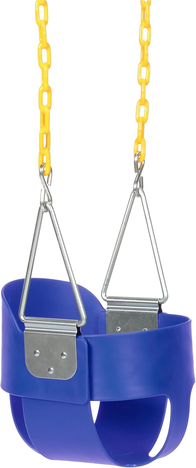 Eastern Jungle Gym Heavy-Duty High Back Full Bucket Toddler Swing Seat | Coated Swing Chains Fully Assembled | Blue Swing Set Accessory