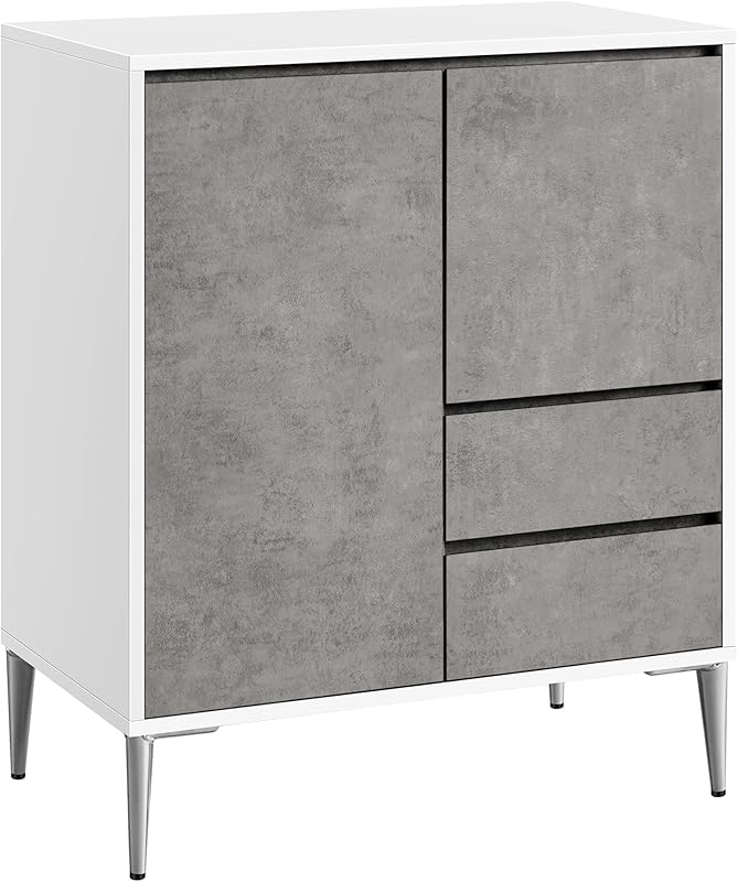 Storage Cabinet, Sideboard, Kitchen Cabinet with Doors, Height-Adjustable Shelves, 2 Drawers, Modern, 40 x 70 x 85 cm, for Living Room, Kitchen, Study, Concrete Grey, BBK243G02