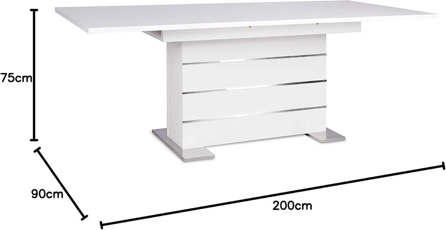 Dining Table with Pull-Out Table 160 – 200 x 75 cm x 90 cm Decoration White