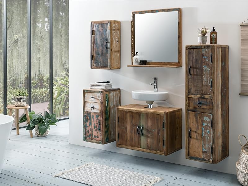 Calcutta Bathroom Tall Cabinet Recycled Wood Colourful Rustic Bathroom Tall Cabinet Solid Bathroom Furniture Solid Wood Bathroom Tall Cabinet Wall Cabinet (without Base)