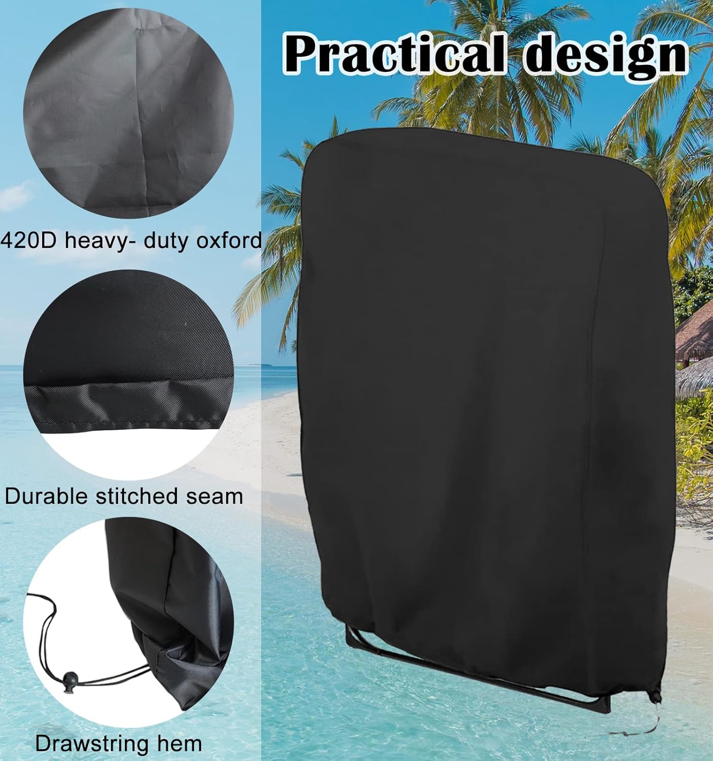 Folding Chair Protective Cover, Pack of 2 Garden Chairs Cover, 420D Oxford Cover, Windproof, Anti-UV, Dustproof, for Garden Furniture, Deck Chair, Folding Chair, Garden Furniture Protective Cover