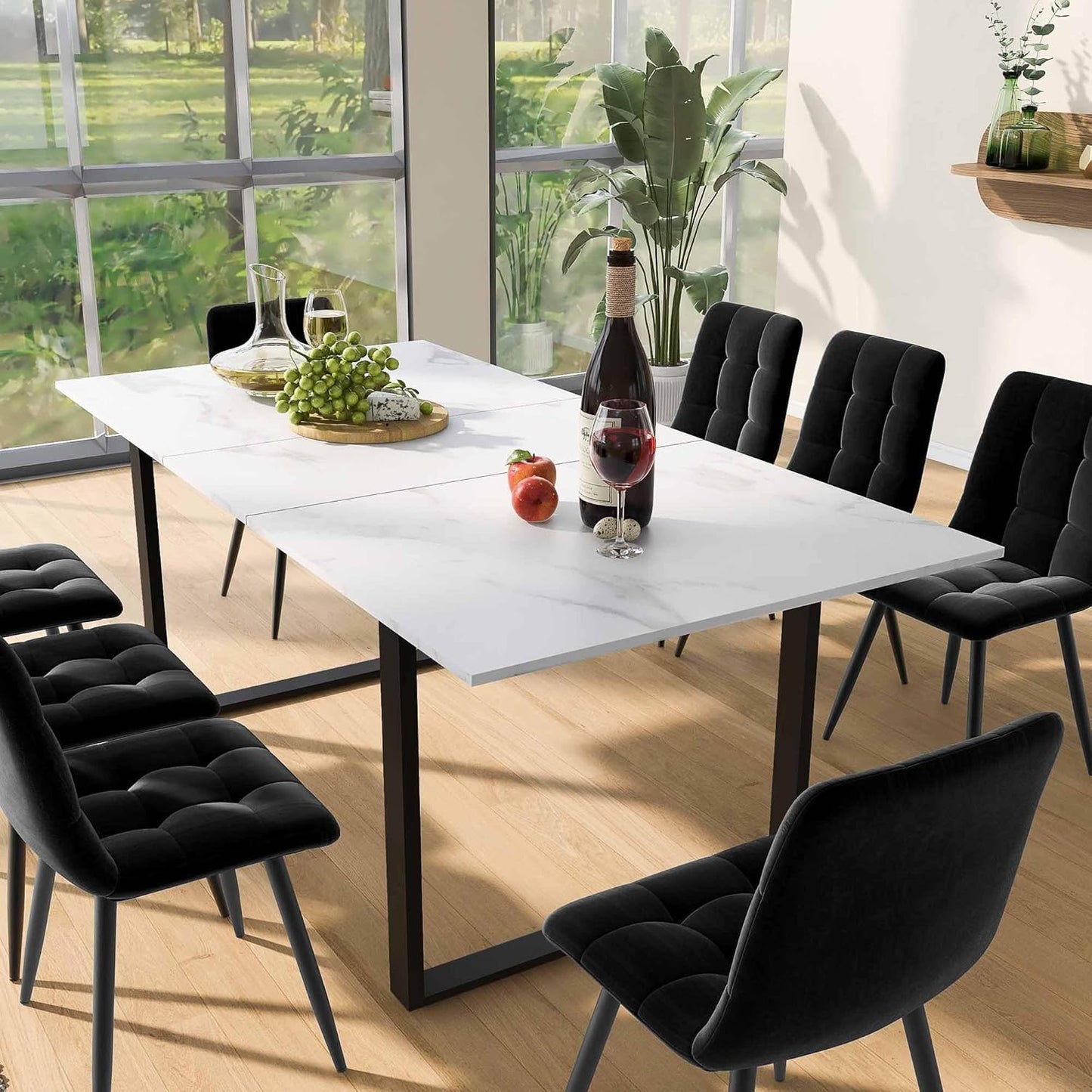 Telescopic Dining Table 140/180 x 80 x 75 cm, MDF with Marble Look, Extendable, Metal Frame with Square Tubes, Flexible for Home and Office, Modern and Sturdy, Maximum Load 60 kg