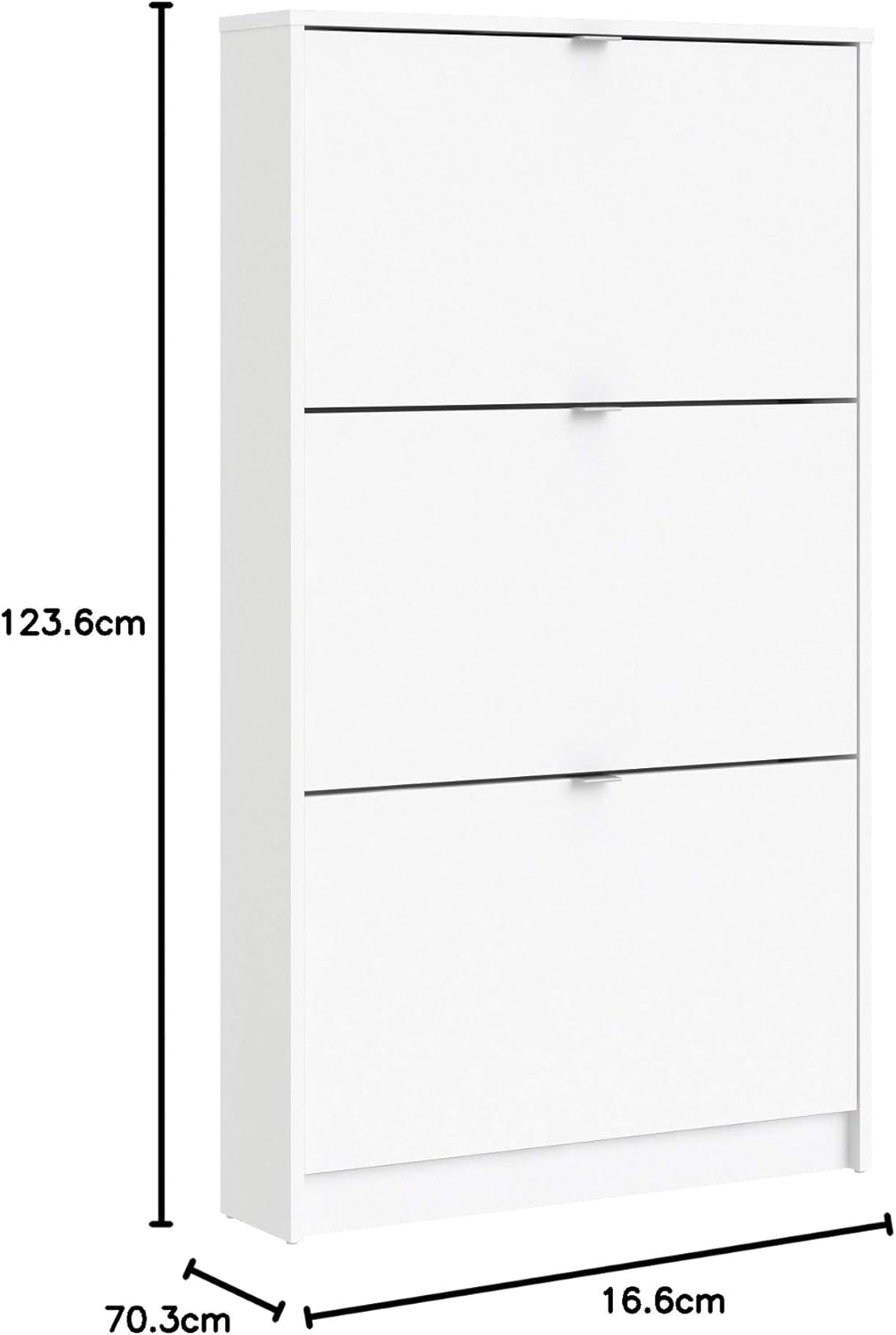 Shoe Cabinet with Three Doors, White, 70.3 x 123.6 x 16.55 cm