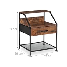 Industrial Bedside Table, 3 Shelves, Drawer, Rustic Wood Look, Side Table, HBT 61 x 47 x 39 cm, Black/Brown