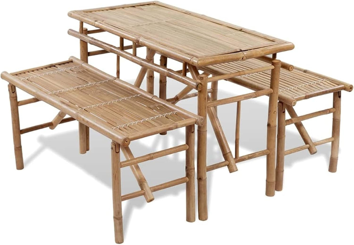 Beer Table with 2 Benches, Beer Tent Set, Camping Table Chair Set, Garden Furniture Set, 100 cm Bamboo