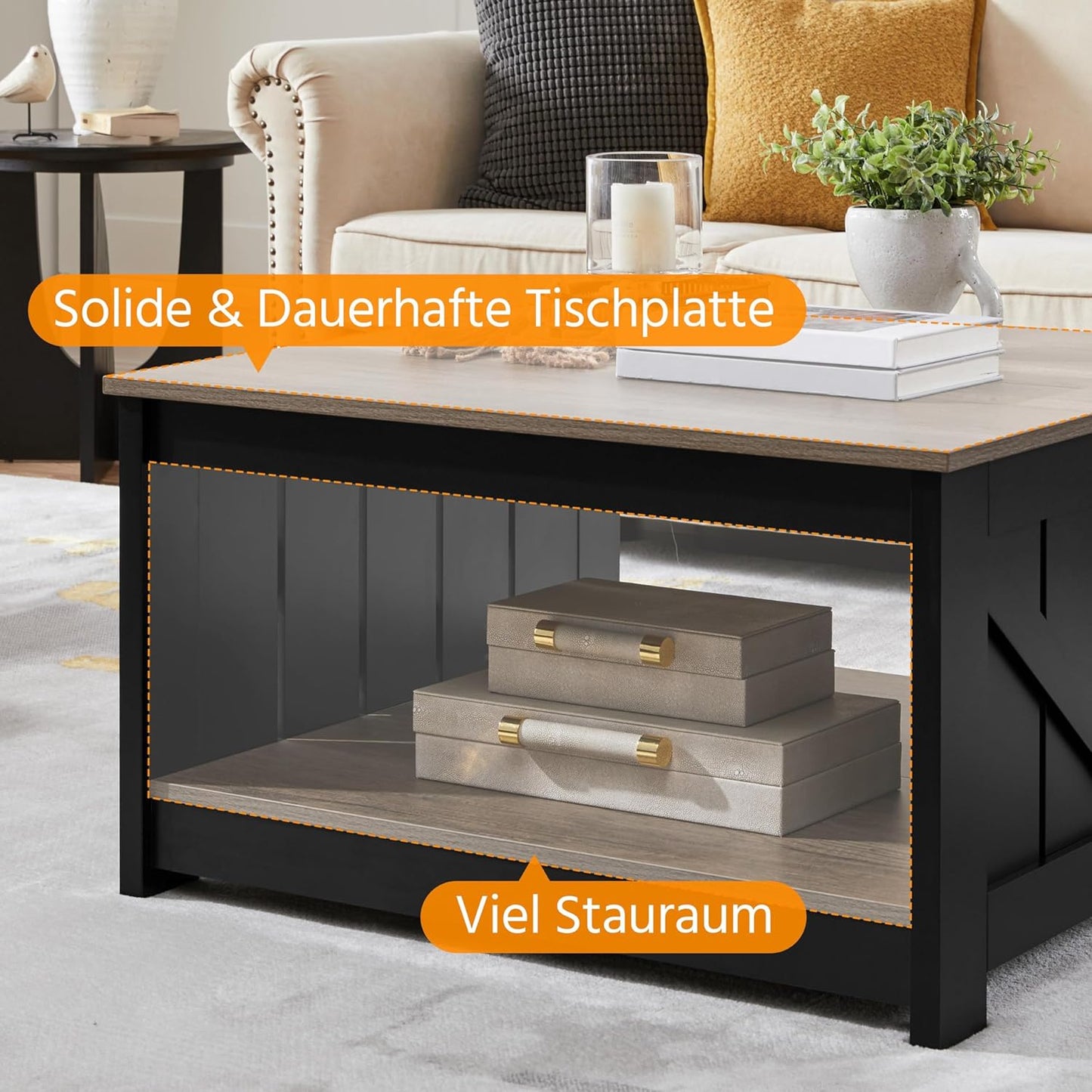 Coffee Table Square Sofa Table Modern Living Room Table with Storage Compartment Side Table for Living Room / Office 80 x 80 x 45 cm