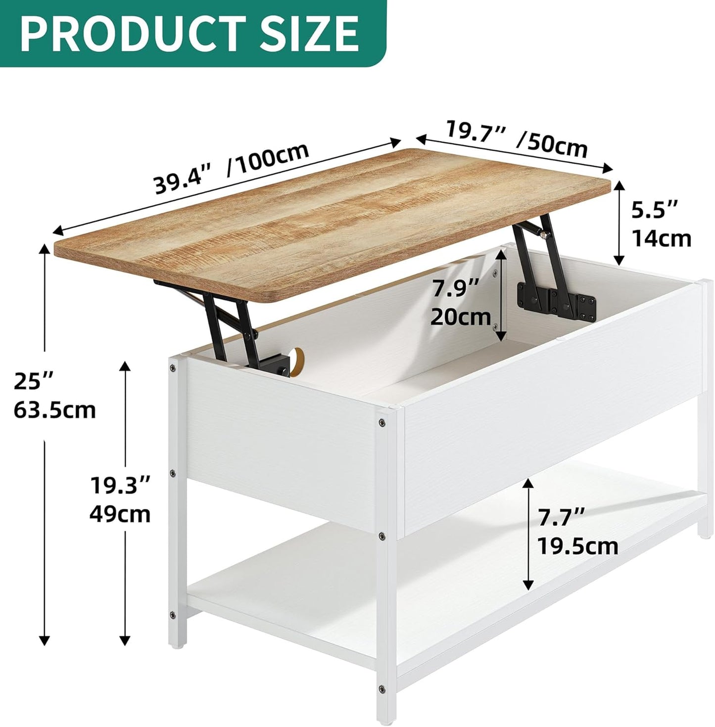 Coffee Table with Height-Adjustable Top, Extendable, Hidden Storage Space, Living Room Table, Side Table for Living Room, Office, with Power Strip and LED Light Strip