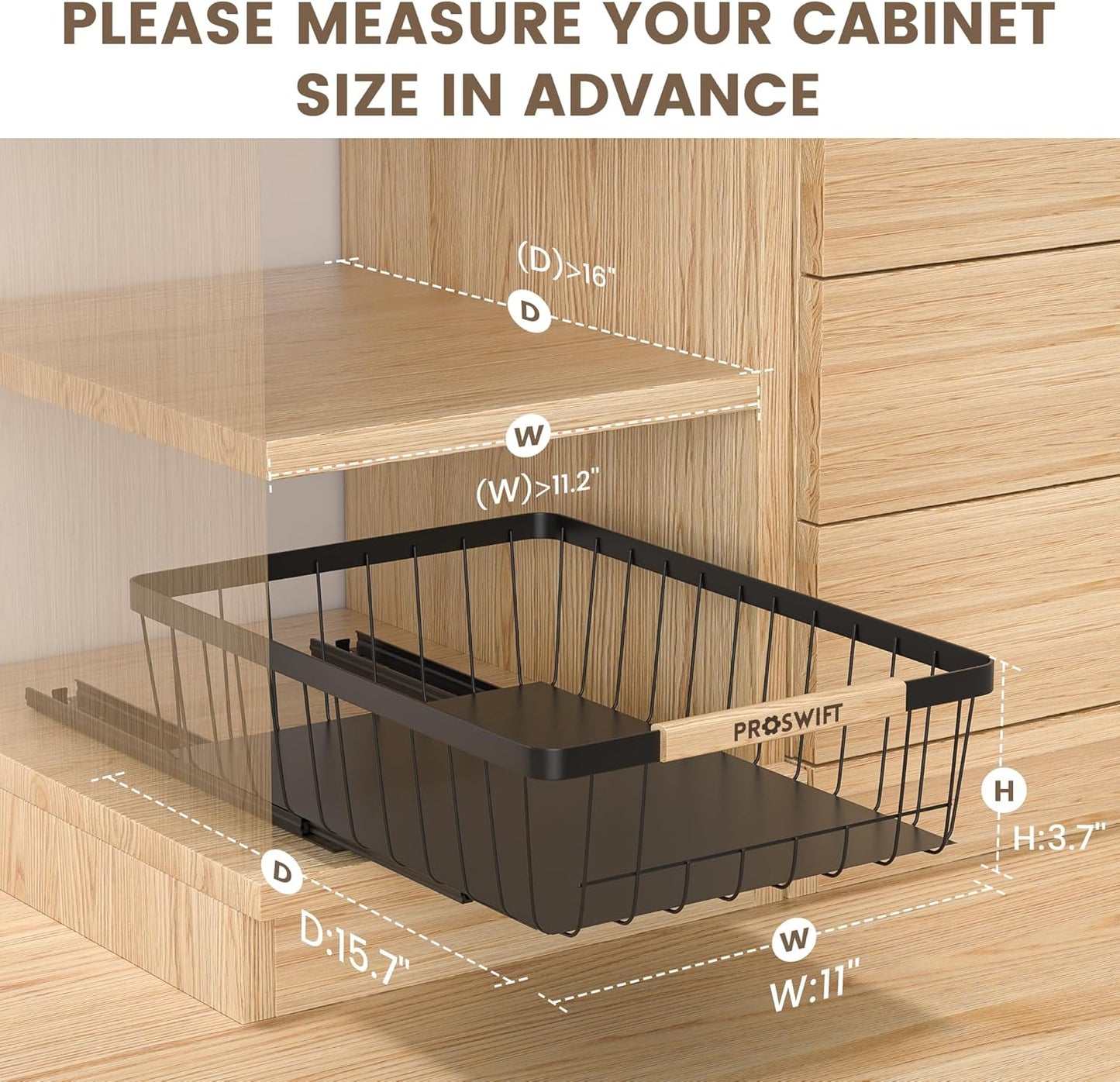 Pull Out Cabinet Organizer 2 Pack, Slide Out Drawers for Kitchen Cabinets, Cabinet Drawers with Adhesive Nano Glue for Bathroom, Living Room, Kitchen Clutter Organization