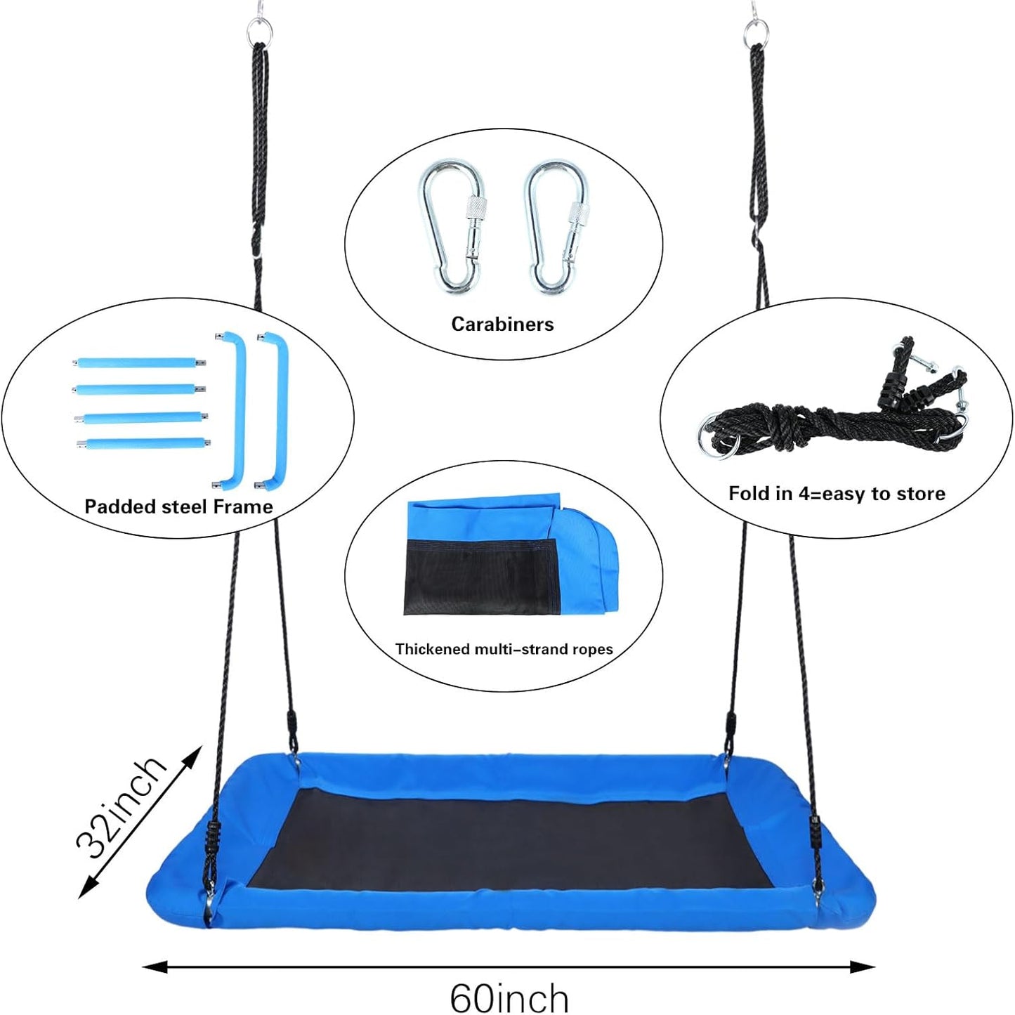 GCCSJ 800lb Giant 60" Platform Tree Swing for Kids and Adults，Rectangular Outdoor Tree Swing with 2 Hanging Straps