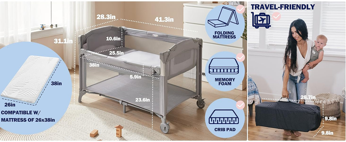 BEKA 4 in 1 Baby Bassinet Bedside Sleeper, Baby Bedside Crib 4 Functions, Bedside Bassinet Crib Sleeper, Playard, Changing Table, Baby Bassinet for Newborn Baby