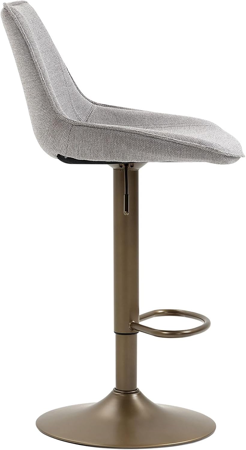 Bar Stool with 360 Degree Rotation Function, Modern Bar Stool with Light Grey Fabric Cover, High-Quality Metal Frame in Matt Bronze Colour