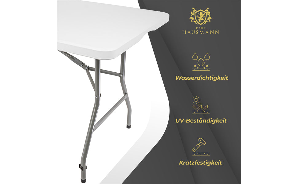 Folding Table with Handle for Carry, Beer Table, Garden Table, Dining Table, Buffet Table with Carry Handle, Rattan Look, 180 x 75 cm, White, Smooth