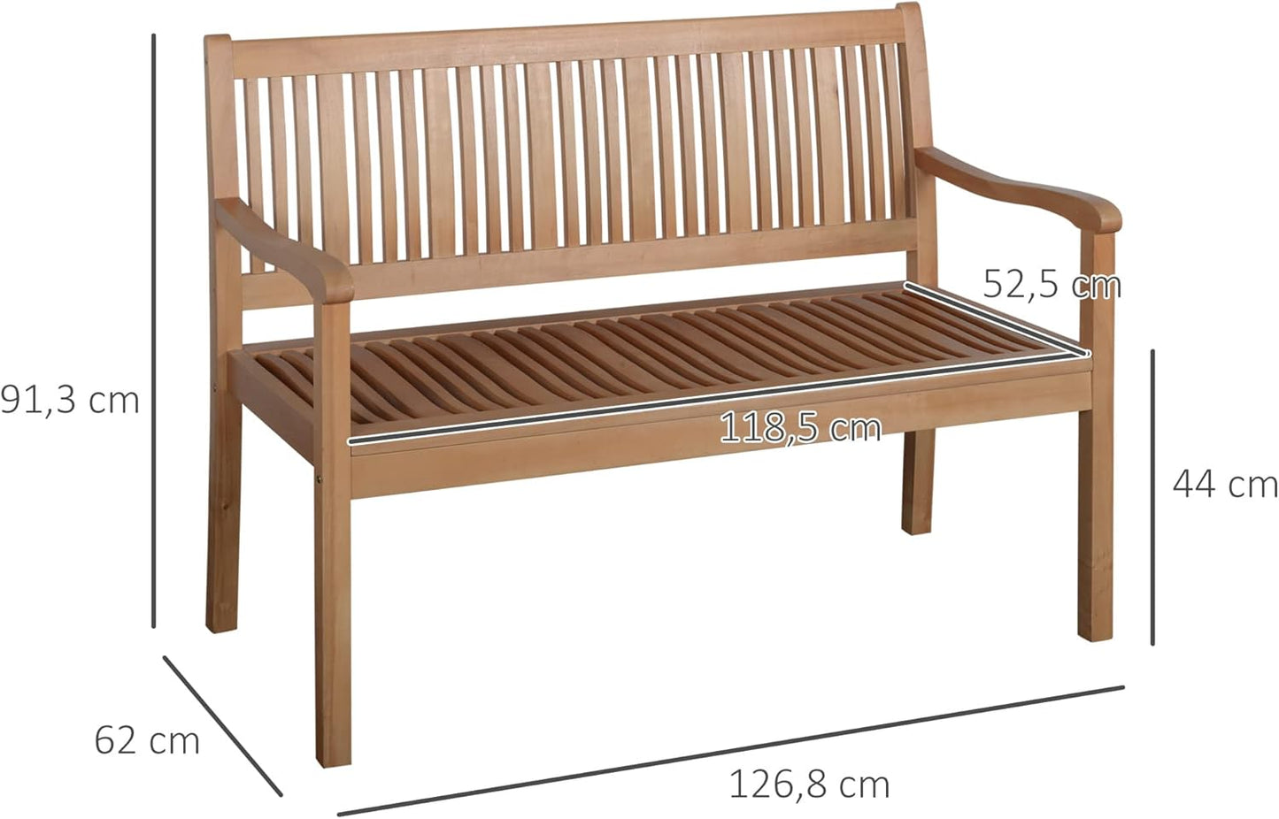 Garden Bench 2-Seater Wooden Park Bench up to 200 kg Bench Patio Bench with Backrests Garden Furniture Poplar Wood Yellow 126.8 x 62 x 91.3 cm