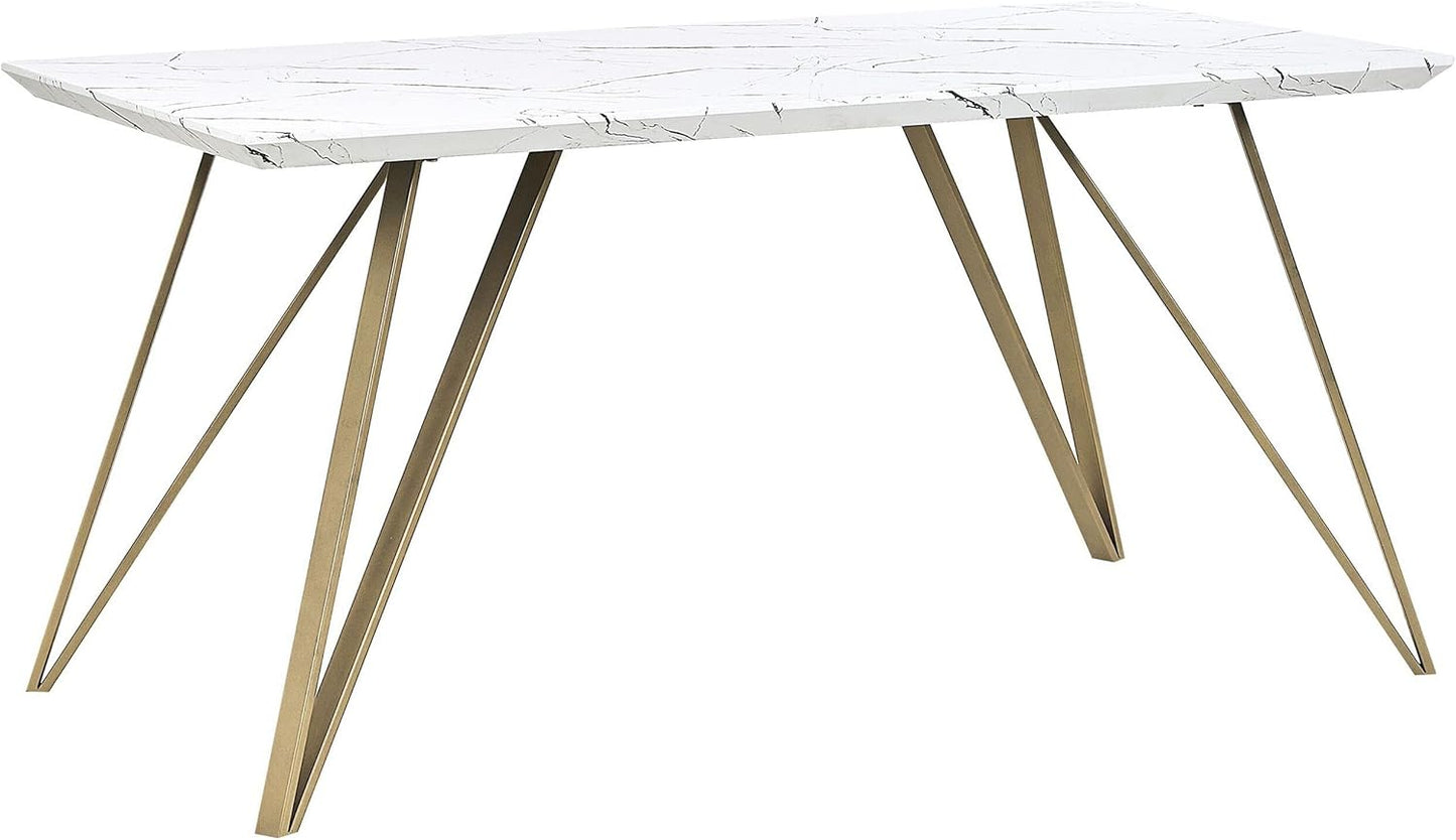 Dining Table White Marble Look 150 x 80 cm with Metal Frame Gold Glamour Molden