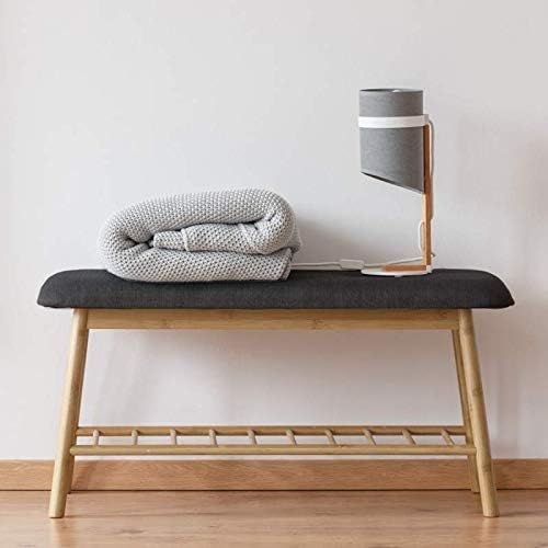 IDMarket - Entrance Bench Upholstered Bamboo Rita Fabric Dark Grey