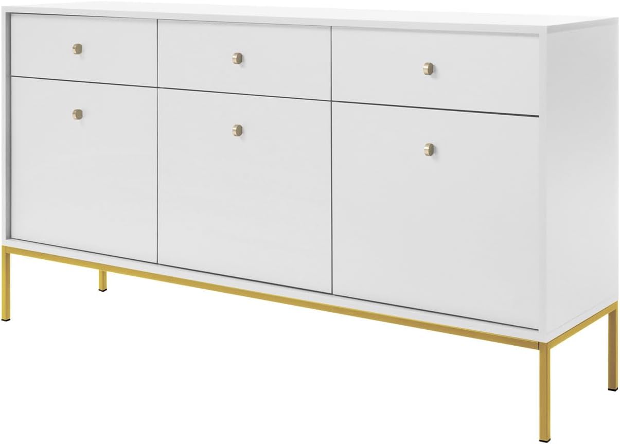 Leslin Gold LKSZ154 Chest of Drawers with 3 Drawers and 3 Doors, Sideboard W 154 x H 83 x D 39 cm Multi-Purpose Cabinet Hallway Chest of Drawers Highboard Sideboard Dining Room Chest of